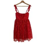 Anthropologie  Ruffle Strap Corset Lace Mini Dress Lipstick Red Size XS NEW Photo 2