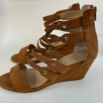Kaari Blue  Megan Open Toe Wedge Strappy Slip on Sandal Brown zip back 8W Photo 0