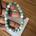 Women Men Green White Natural Bead Stretchy Bracelet Casual Unique Handmade Photo 2