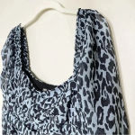 ZARA Blue Leopard Print Pleated Puff Long Sleeve Square Neck Crop Top Medium Photo 9