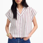 Madewell NWT Resort-Collar Shirt in Linen-Cotton In Dark Rose Stripe Size Large Photo 0