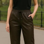 Anthropologie NWT  Avec Les Filles Vegan Leather Jogger Pants Cedar Brown Size 2X Photo 0