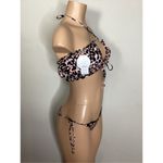 PilyQ New. PQ pink leopard Ruched Bandeau Bikini. Small. Retails $152 Photo 5