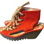 Fly London  Yaba Tomato Red Suede Ankle Lace Up Wedges size 36 US 6 Photo 3