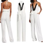 Ramy Brook  Kayla Halter Embellished Jumpsuit Ivory w/Black Beading Sz 0 NWT $625 Photo 1