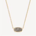 Kendra Scott Elisa Necklace Platinum Drusy Pendant Gold Chain Photo 0
