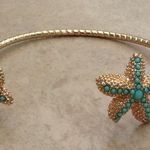 Gold Tone Turquoise Starfish Cuff Bangle Bracelet Photo 0