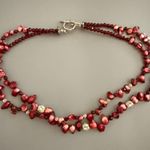 Vintage Cranberry Glass Sterling Silver Toggle Clasp Necklace Red Photo 2