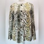 Chico's Chico’s Olive Gold Bronze & Ivory Animal Striped Button Front Jacket Size 1/M Photo 2