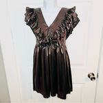 Entro Red Dress  Glean On Silver Ash Ruffle Yoke Mini Dress Metallic Silver M J Photo 2