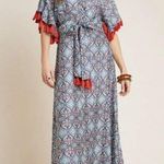 Anthropologie  Sachin + Babi Maxi Dress Size 2 Tasseled Red Blue Abstract Satin Photo 7