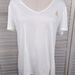 LAUREN (Ralph Lauren) Women's Cotton V Neck Logo Tee White/Gold Photo 0