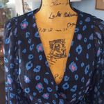 Sugar Lips  "Neon Carnival" Blue and Pink Leopard Print Chiffon Wrap Blouse Photo 2