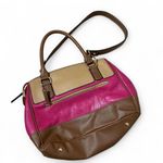 Tignanello Satchel Handbag Pink Brown Beige Colorblock Top Handle Shoulder Bag Photo 1
