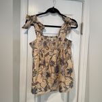 C&C California NWT  Size L Tan Blue Paisley Smocked Tank Top Bows Boho Peasant Photo 3