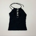 Hula Honey  Black Lace Up Halter Tankini Top Beachwear Boho Y2K Aesthetic Small Photo 6