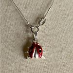 None Sterling Silver Enamel Ladybug Pendant Necklace 925 RO Italy 16” Chain Photo 2