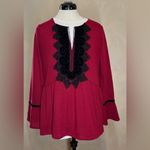 August Silk  women’s Velvet Applique Casual long sleeve Top w/Flutter cuffs|Sz:M Photo 1