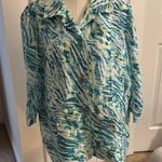 Chico's Chico’s Size 3 Turquoise Linen-Blend Shirt Jacket with Cinch Waist & Tab Sleeves Photo 0