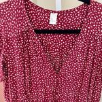 Womens Short Sleeve Maxi Dress Burgundy White Ditsy Floral Button Front Smocked Red Photo 3