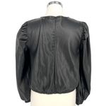 ZARA  Womens Black Faux Leather Long Puff Sleeve Drawstring Top  Size Large Photo 5