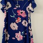 Kaari Blue NWT size S blue pink grey floral cold shoulder A-line dress V Neck Photo 1