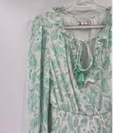 House of Harlow 1960 White GREEN Paisley Print Smocked Long Sleeve Mini Dress M Photo 2