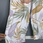 Tahari  Tropical Leaf Print Linen Wide Leg Pants - Tan Sage Lavender White - M Photo 2