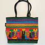 Laurel Burch Tote Bag Cats Canvas Coated Interior Vibrant Zipper Large Retired Green Photo 4