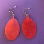 Earrings Red Teardrop Earrings Faux Leather BRAND NEW Fish Hook Vegan Leather Photo 3