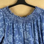 Pioneer Woman Blue Floral Print Smocked Neck 3/4 Sleeve Blouse Boho Top Size L Size L Photo 1