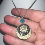 Silver and Gold Tone Hammered Disc Bead Charm Necklace Photo 3