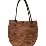 Vintage Jute Twine & Leather Handmade Tote Bag – Boho Woven Shoulder Bag Brown Photo 4