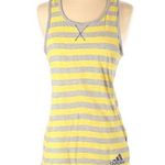 Adidas  Tank Top S Workout Athletic Racerback Striped Yellow Gray Athleisure Gym Photo 0
