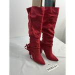 Shoedazzle Womans Aisha Knee Length Boots 8.5 Red Pointed Toe 1/4 Zip Block Heel Photo 1