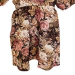 BaeVely Henly Brown Floral Jacquard Puff Sleeve Mini Cutout Dress Size Medium Photo 5