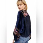 Free People Hearts Aflame Navy Blue Velvet Embrodiered Embellished Top Size XS Photo 1