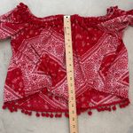 Tularosa Alexa Off The Shoulder Top Cherry Red Bandana Print Pom Poms Sz Medium Photo 8