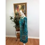 Allison Brittney Shift Dress Womens Medium Blue Paisley Square Neck Stretch Photo 1
