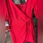 Abercrombie & Fitch Abercrombie Tall Linen mini wrap dress Puff short Sleeves tie front vneck Photo 6