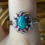 Natural Chrysocolla Orissa Garnet Halo Ring Size 9 Blue Photo 0