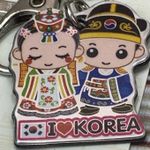 Korean Tourist Souvenir Keychain, Traditional Couple Hanbok, I Love Korea Photo 1