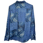 CHAPS  Blue Mixed Floral Patchwork Print Button Front Long Sleeve Top Size Medium Photo 2