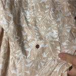 Lands' End  Size 14 Pure Linen Button Down Shirt Tropical Print Neutral Tan Beach Photo 2