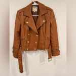 L'Agence L’AGENCE Billie Cognac Leather Belted Moto Jacket Size XS EUC Photo 7