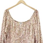 Arula Top Autumn Floral Long Sleeve Babydoll Blouse Taupe Rust Plus Size B | 2X Red Photo 4