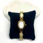 Gold plated dainty vintage style white stone watch Photo 2