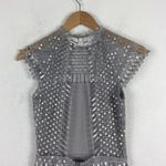 Saylor Silver Illusion Netted Sequin Sheath Knee Length Dress Small Photo 12