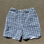 Vintage 90s action west blue plaid denim Jean shorts Size 30 Photo 0