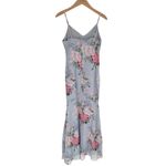 Velvi Cali Maxi Dress in Blue Floral size Small Lace Up Sleeveless Slit Ruffle Photo 9
